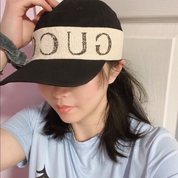 Gucci Black Canvas White Headband Cabardine Hat XL new with stained on the edge - Picture 5 of 9